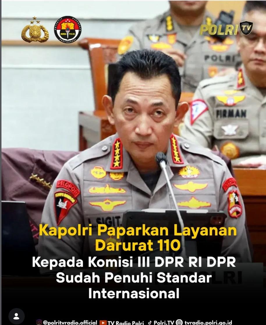 Sapulidi Media : Kapolri Paparkan Layanan 110 Terintegrasi Command Center dan Smart City di Hadapan Komisi III DPR